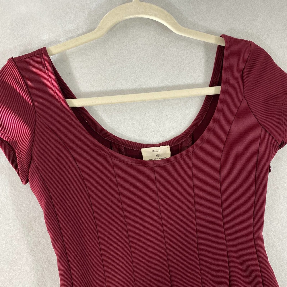 Urban Outfitters Dress XS Burgundy Red Pleated A-Line Mini Short Sleeve - Picture 5 of 10